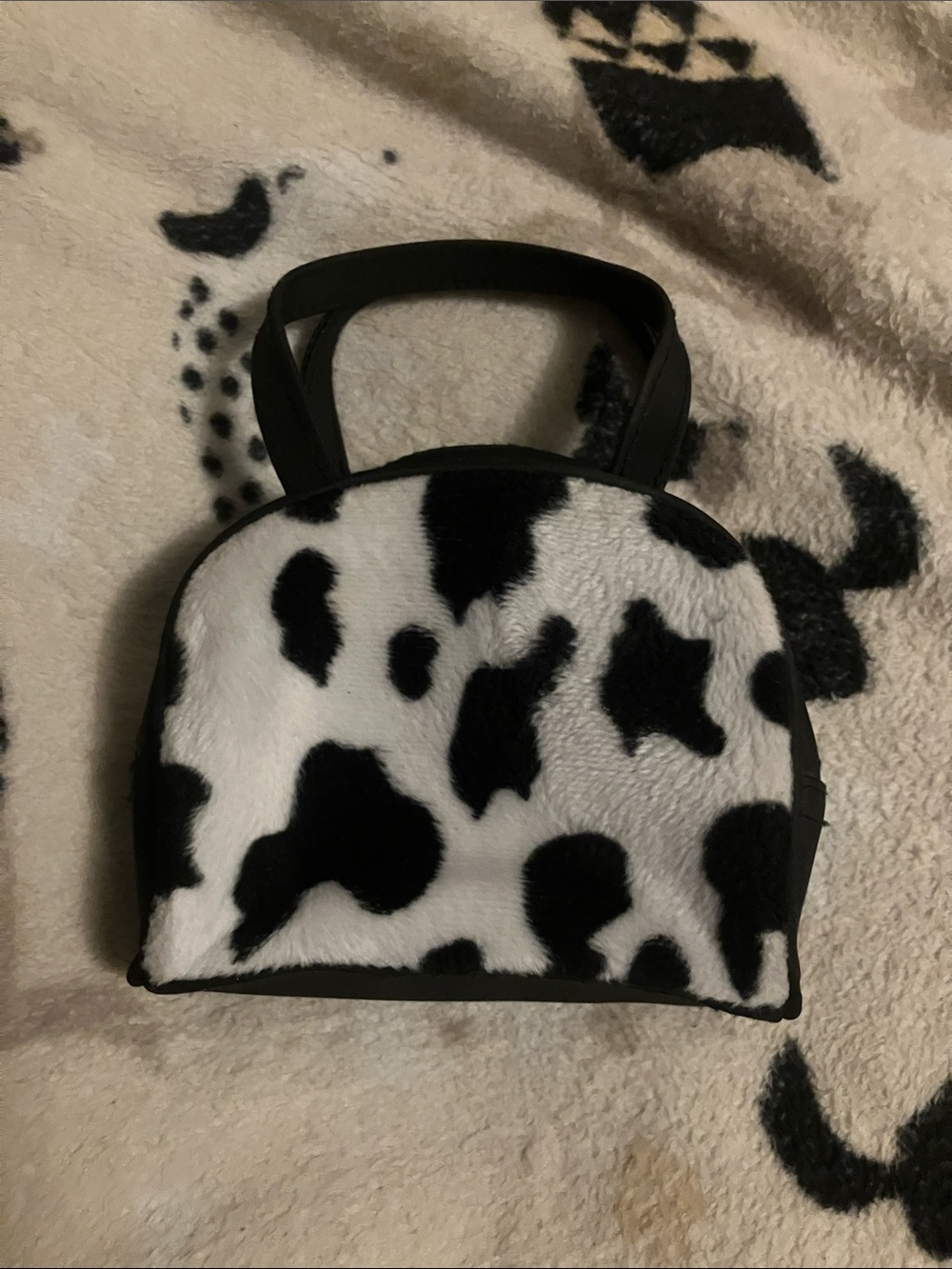 Faux Cowhide plush Mini Tote Bag coin purse Black & White Y2K